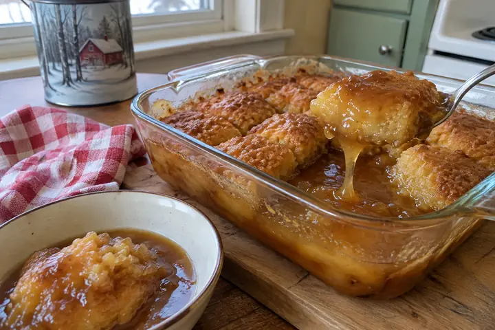 Pouding chômeur qui nage dans sa sauce à l'érable